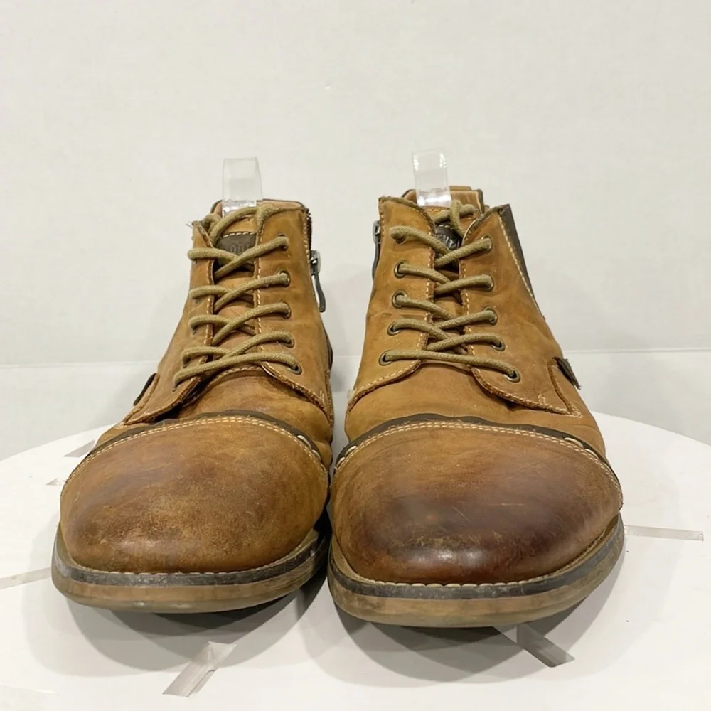 Steve Madden‎ Mens Genuine Leather Sz 10.5 Proxy Cap Toe Boot Tan PROX01M1